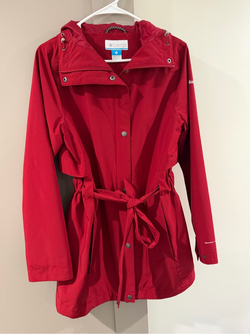 Columbia Women's Red Hooded Trench Coat with Waist Tie